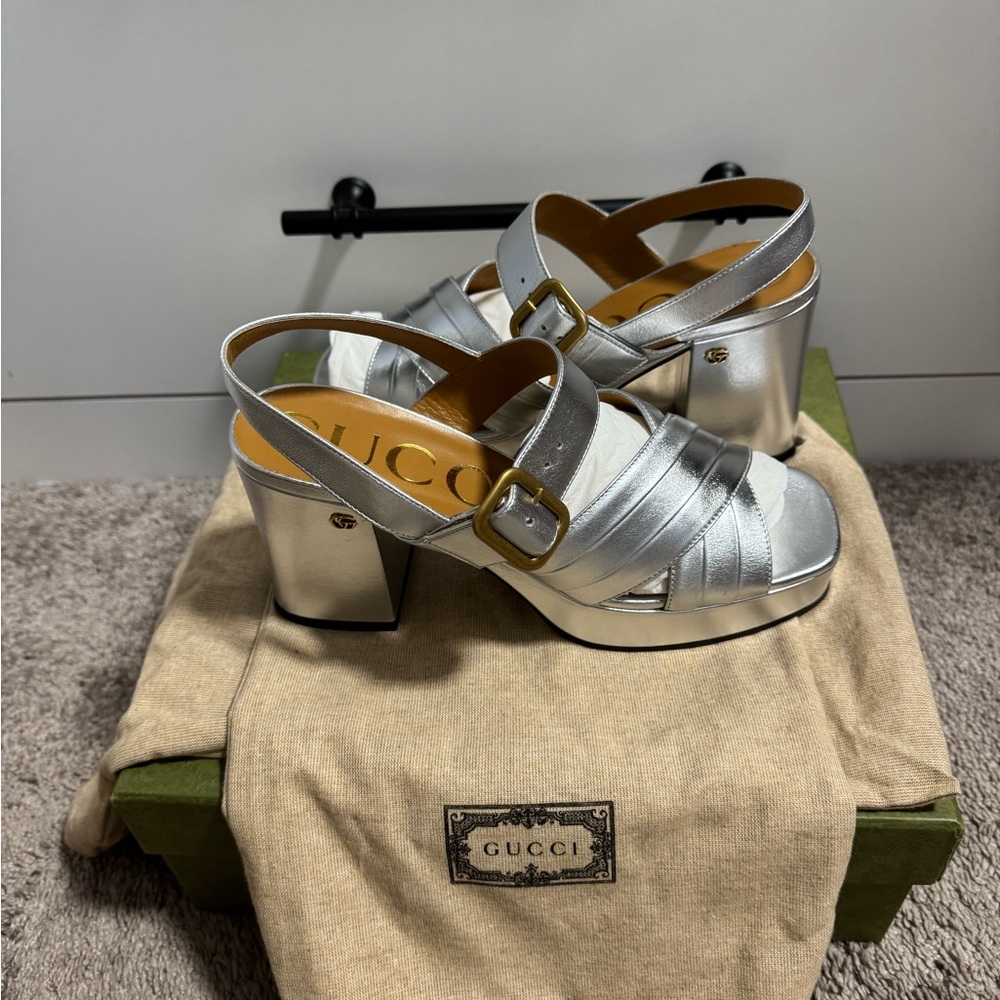 Gucci Women's Metallic Silver Platform Heels